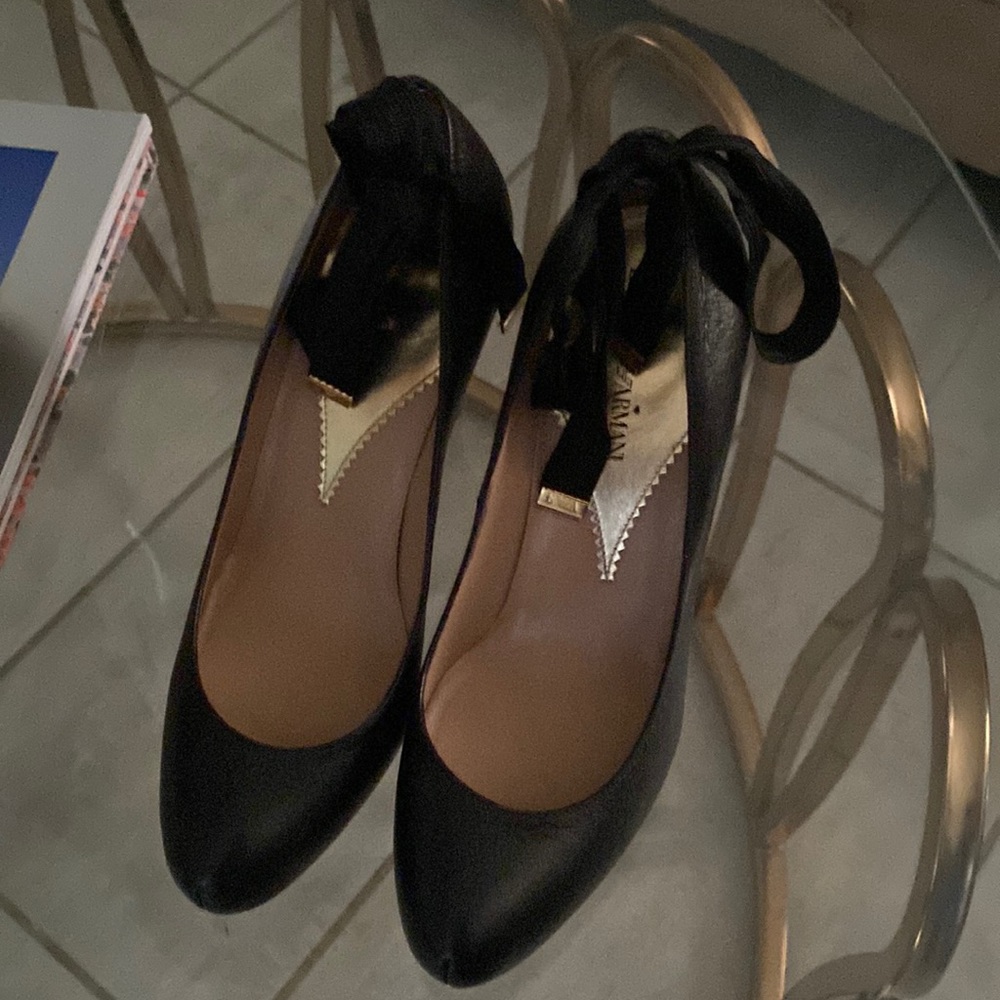 Armani black heels with ankle lace wrap